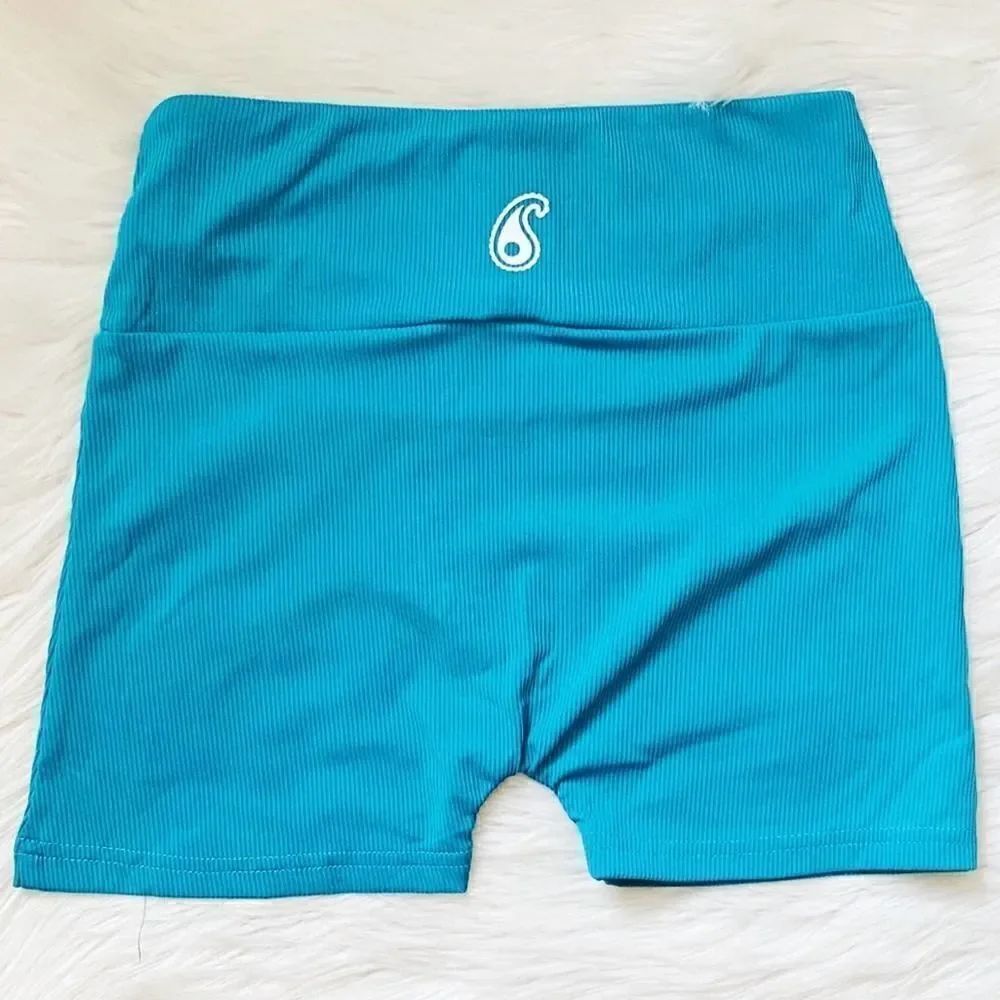 Good Karma Ribbed High Rise Biker Shorts Blue and White Size Small - Picture 4 of 8